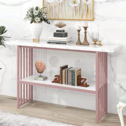 63'' Modern Console Table with 2 Shelves;  Extra Long Entryway Table with Metal Frame for Entryway;  Hallway;  Living Room;  Foyer;  Corridor;  Office