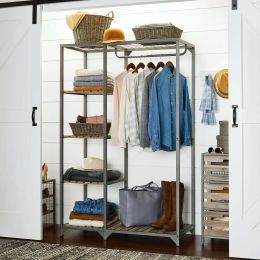 Farmhouse Gray Wood and Metal Garment Rack