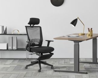 High Back Office Chair with 2d armrest and foot rest; tilt function max 128Â°; Black