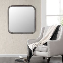 Square Pewter Decorative Wall Hanging Mirror; PU Covered MDF Framed Mirror for Bedroom Living Room Vanity Entryway Wall Decor; 23.62x23.62inch