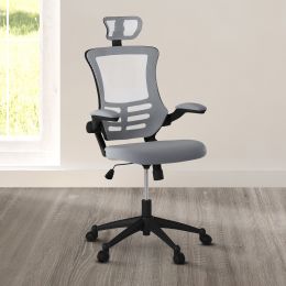 Techni Mobili Modern High-Back Mesh Executive Office Chair with Headrest and Flip-Up Arms; Silver Grey