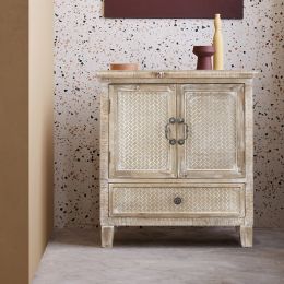 Weathered Wood Cabinet with 1 Drawer and 2 Doors Vintage Accent Storage Chest for Entryway;  Living Room