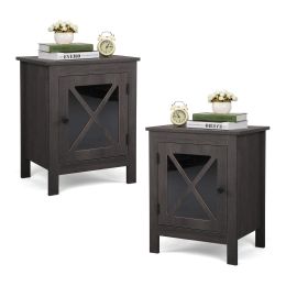Set of 2 Nightstand, Bedside Furniture with X-Shaped Door, Bedroom End Table,Deep Gray XH