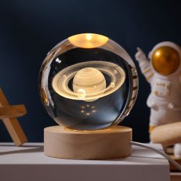 1pc Creative Crystal Ball Decoration; Desktop Night Light; Bedroom Night Light Valentine's Day Gifts Birthday Gifts (Style: Saturn)