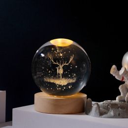 1pc Creative Crystal Ball Decoration; Desktop Night Light; Bedroom Night Light Valentine's Day Gifts Birthday Gifts (Style: Reindeer)