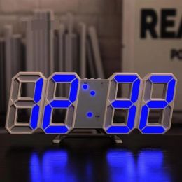1pc 3D LED Digital Clock; Bedroom LED Clock For Home Decor (Color: White & Blue)