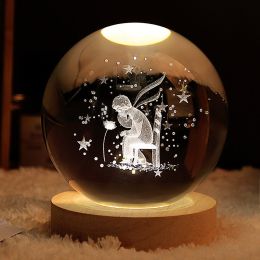 1pc Creative Crystal Ball Decoration; Desktop Night Light; Bedroom Night Light Valentine's Day Gifts Birthday Gifts (Style: Prince Rose)