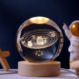 1pc Creative Crystal Ball Decoration; Desktop Night Light; Bedroom Night Light Valentine's Day Gifts Birthday Gifts (Style: Solar System)