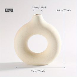 1pc; White Ceramic Vase White Vases For Decor; Modern Home Decor Vase; Boho Vases For Decor; Circle Vase; Round Vase; Donut Vase; Decorative Vase (Color: Cream, size: large)