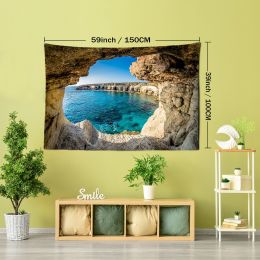 1pc Mountain Cave Seaside Landscape Tapestry Natural Scenery Bohemian Decoration; Free Installation Package Home Decor Living Room Bedroom Decoration (size: (59x39inch))
