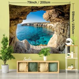 1pc Mountain Cave Seaside Landscape Tapestry Natural Scenery Bohemian Decoration; Free Installation Package Home Decor Living Room Bedroom Decoration (size: (79x59inch))