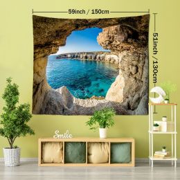 1pc Mountain Cave Seaside Landscape Tapestry Natural Scenery Bohemian Decoration; Free Installation Package Home Decor Living Room Bedroom Decoration (size: (59x51inch))