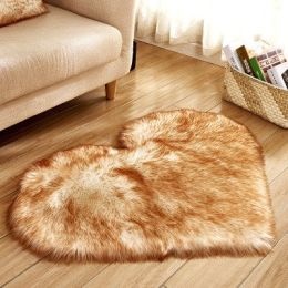 6cm Plush Carpet Fuzzy Wool Floor Mat Multicolor Heart Soft Fluffy Cozy Living Room Bedroom Aldult Child Boy Girl Fashion Lovely (Color: White & Yellow, size: 70cm x 80cm)