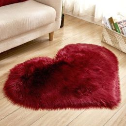 6cm Plush Carpet Fuzzy Wool Floor Mat Multicolor Heart Soft Fluffy Cozy Living Room Bedroom Aldult Child Boy Girl Fashion Lovely (Color: Wine Red, size: 30cm x 40cm)