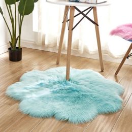 Fluffy 6cm Plush Carpet Fuzzy Wool Floor Mat Multicolor Flowers Clouds Soft Living Room Bedroom Adult Child Kids Fashion Lovely (Color: Light Blue, size: 45*45cm)