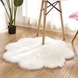 Fluffy 6cm Plush Carpet Fuzzy Wool Floor Mat Multicolor Flowers Clouds Soft Living Room Bedroom Adult Child Kids Fashion Lovely (Color: White, size: 60*60cm)