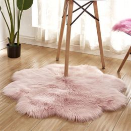 Fluffy 6cm Plush Carpet Fuzzy Wool Floor Mat Multicolor Flowers Clouds Soft Living Room Bedroom Adult Child Kids Fashion Lovely (Color: Light Pink, size: 45*45cm)