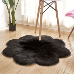 Fluffy 6cm Plush Carpet Fuzzy Wool Floor Mat Multicolor Flowers Clouds Soft Living Room Bedroom Adult Child Kids Fashion Lovely (Color: Black, size: 90*90cm)