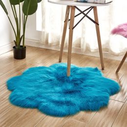Fluffy 6cm Plush Carpet Fuzzy Wool Floor Mat Multicolor Flowers Clouds Soft Living Room Bedroom Adult Child Kids Fashion Lovely (Color: Navy Blue, size: 90*90cm)