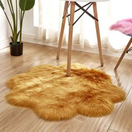 Fluffy 6cm Plush Carpet Fuzzy Wool Floor Mat Multicolor Flowers Clouds Soft Living Room Bedroom Adult Child Kids Fashion Lovely (Color: Golden Brown, size: 60*60cm)