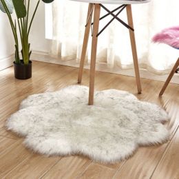 Fluffy 6cm Plush Carpet Fuzzy Wool Floor Mat Multicolor Flowers Clouds Soft Living Room Bedroom Adult Child Kids Fashion Lovely (Color: White & Gray, size: 60*60cm)