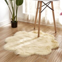 Fluffy 6cm Plush Carpet Fuzzy Wool Floor Mat Multicolor Flowers Clouds Soft Living Room Bedroom Adult Child Kids Fashion Lovely (Color: Beige Yellow, size: 90*90cm)