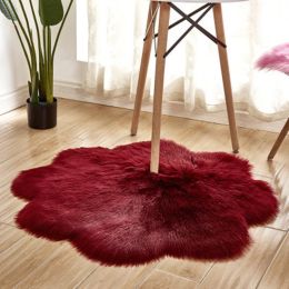 Fluffy 6cm Plush Carpet Fuzzy Wool Floor Mat Multicolor Flowers Clouds Soft Living Room Bedroom Adult Child Kids Fashion Lovely (Color: Wine Red, size: 90*90cm)