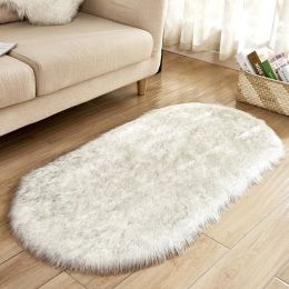 Fluffy 6cm Plush Carpet Fuzzy Wool Floor Mat Multicolor Oval Soft Living Room Bedroom Aldult Boys Girls Home Decor Cute Fashion (Color: White & Grey, size: 50*100cm)