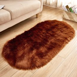 Fluffy 6cm Plush Carpet Fuzzy Wool Floor Mat Multicolor Oval Soft Living Room Bedroom Aldult Boys Girls Home Decor Cute Fashion (Color: Dark Brown, size: 80*180cm)