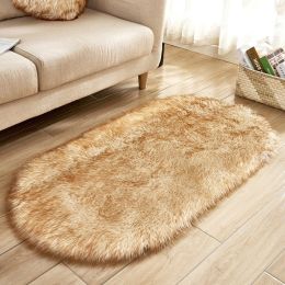 Fluffy 6cm Plush Carpet Fuzzy Wool Floor Mat Multicolor Oval Soft Living Room Bedroom Aldult Boys Girls Home Decor Cute Fashion (Color: White and Yellow, size: 60*120cm)