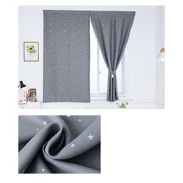 Solid Color Star Curtain White Tulle Hook&Loop No Punching Easy To Install Bedroom Girls Kids Adult Shading Simple Self-adhesive (Style: Grey & Silver Stars, size: W 2.0m x H 2.0m)