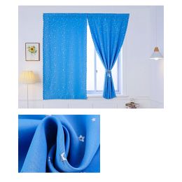 Solid Color Star Curtain White Tulle Hook&Loop No Punching Easy To Install Bedroom Girls Kids Adult Shading Simple Self-adhesive (Style: Blue & Silver Stars, size: W 1.5m x H 1.8m)