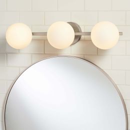 3Light Frosted Globe Glass Bathroom Vanity Light Burnished Brass Included 3T6 Bulbs (Color: Satin Nickel)