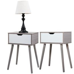 Nightstand, Modern End Table with Drawer, Wooden Side Table for Living Room and Bedroom, Home Furniture (Type: cement gray 2 pcs)
