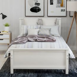 Twin Size Wood Platform Bed with Headboard,Footboard and Wood Slat Support (Color: White)