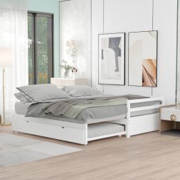 Twin or Double Twin Daybed with Trundle (Color: White)