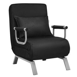Convertible Folding Sofa Bed Sleeper Chair with Pillow and 5 Position Adjustable Backrest (Color: Black)