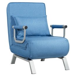 Convertible Folding Sofa Bed Sleeper Chair with Pillow and 5 Position Adjustable Backrest (Color: Blue)
