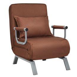 Convertible Folding Sofa Bed Sleeper Chair with Pillow and 5 Position Adjustable Backrest (Color: Brown)