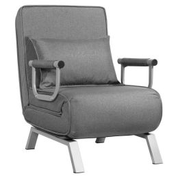 Convertible Folding Sofa Bed Sleeper Chair with Pillow and 5 Position Adjustable Backrest (Color: Gray)