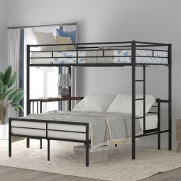 Twin Over Full Metal Bunk Bed with Desk;  Ladder and Quality Slats for Bedroom (Color: Black)