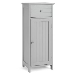 Wooden Bathroom Floor Storage Cabinet with Drawer and Shelf (Color: Gray)