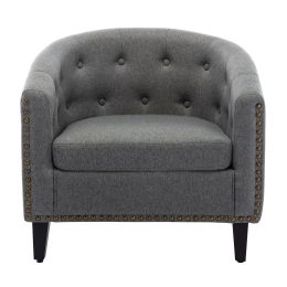 linen Fabric Tufted Barrel ChairTub Chair for Living Room Bedroom Club Chairs (Color: Grey)